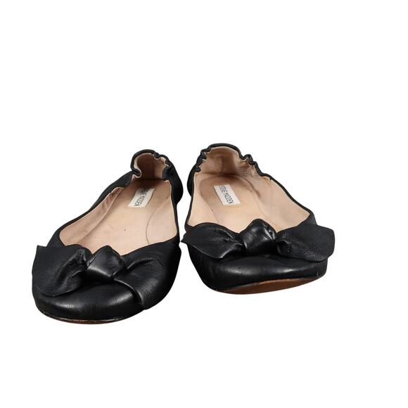 Steve Madden Shoes Womens 9.5 Ballet Flats Kortship Black Leather Bow Round Toe - Picture 2 of 11
